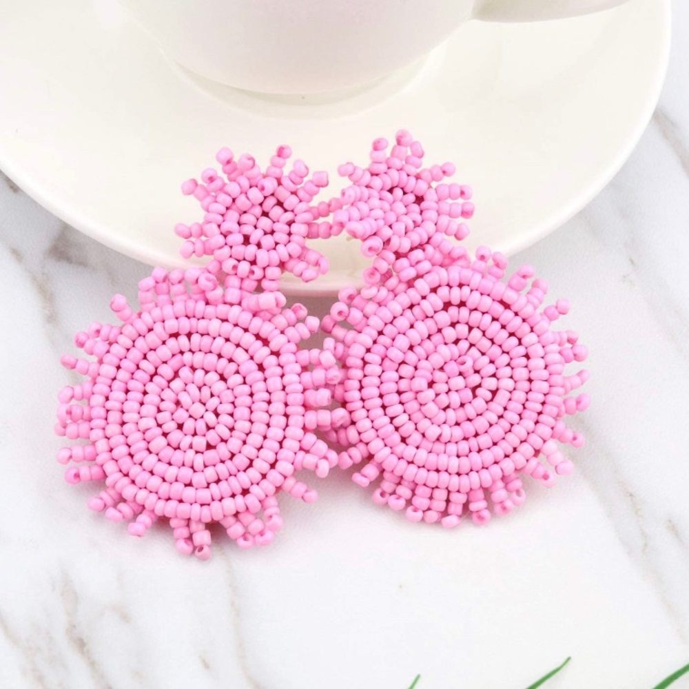 Pink Seed Bead Dangle Earrings